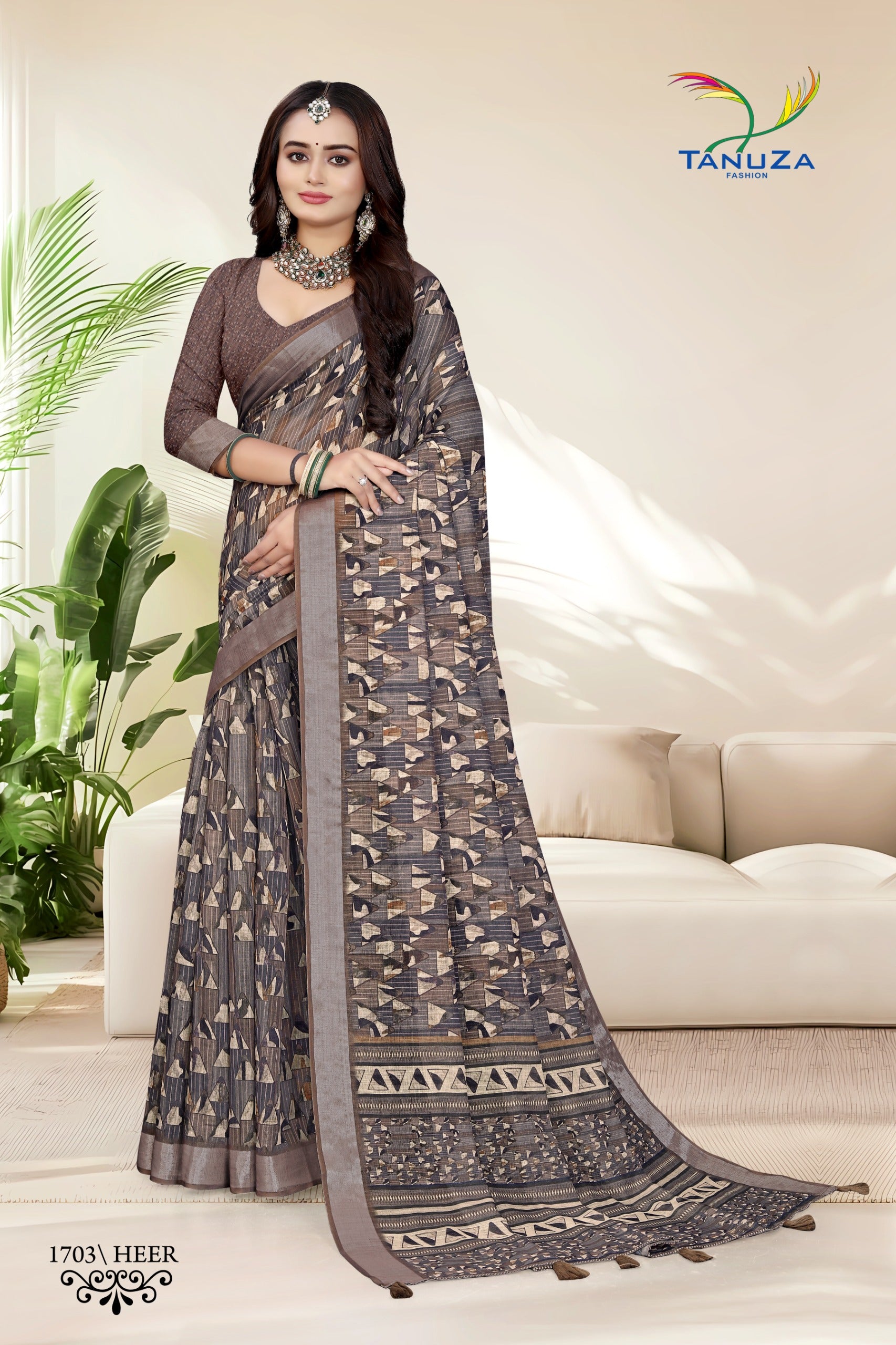 Heer Shady Brown Linen Saree.