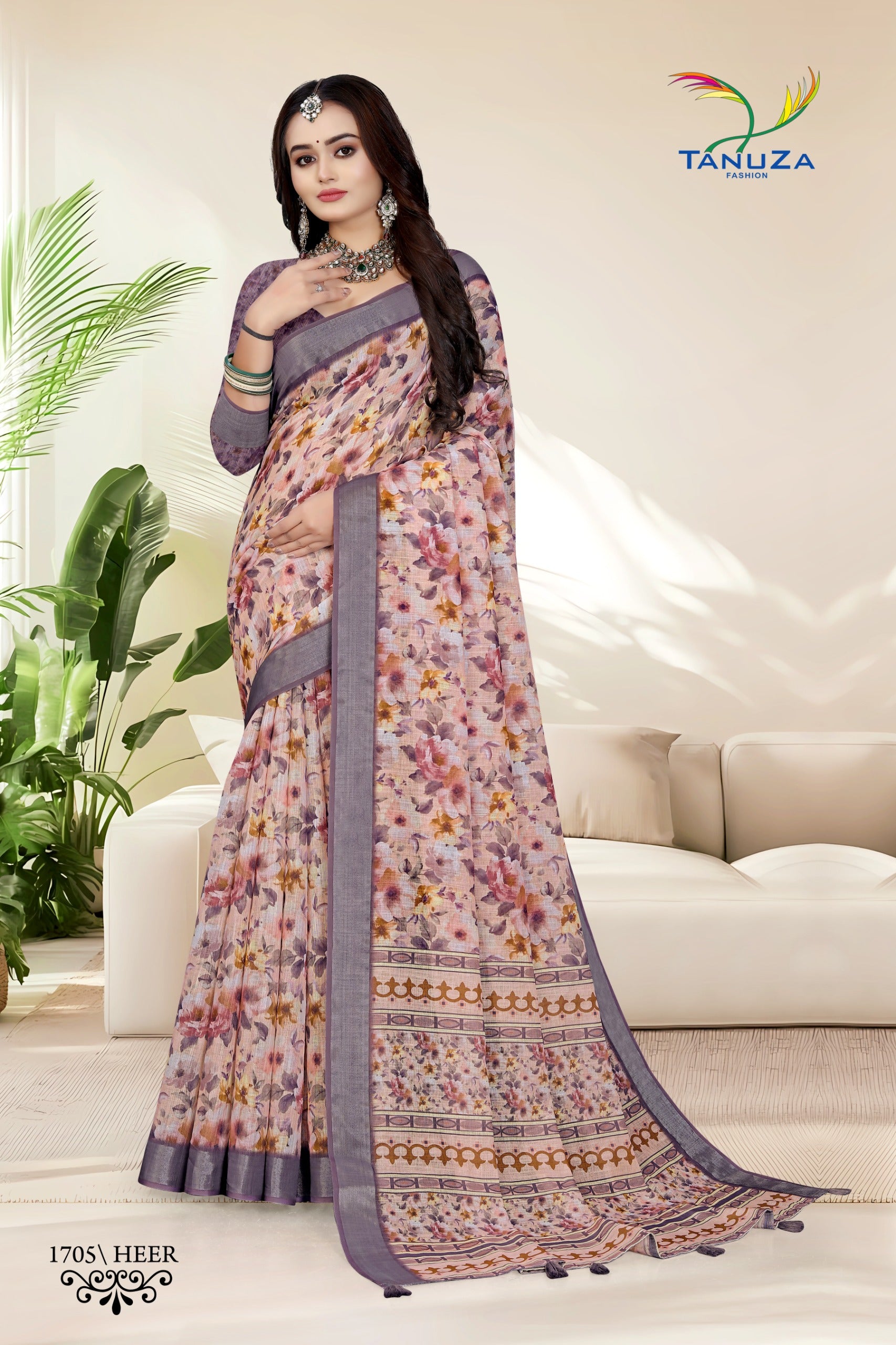 Heer Floral Linen Saree.