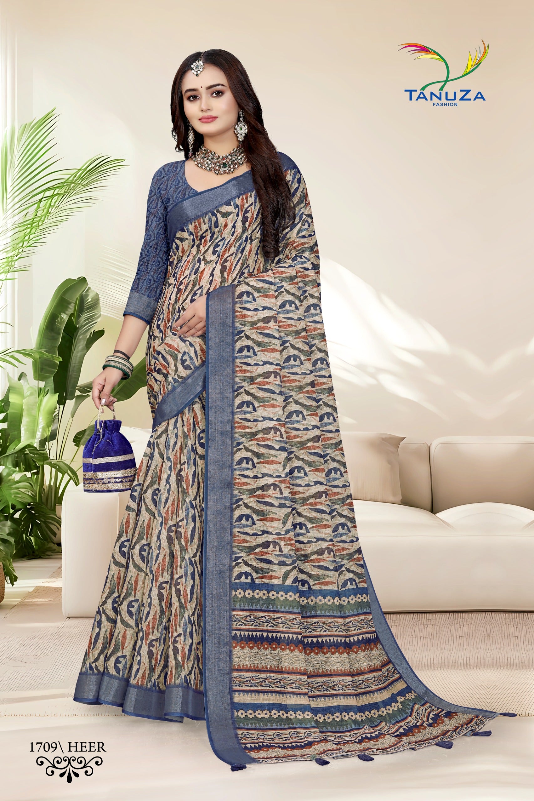 Heer Denim Blue Linen Saree.