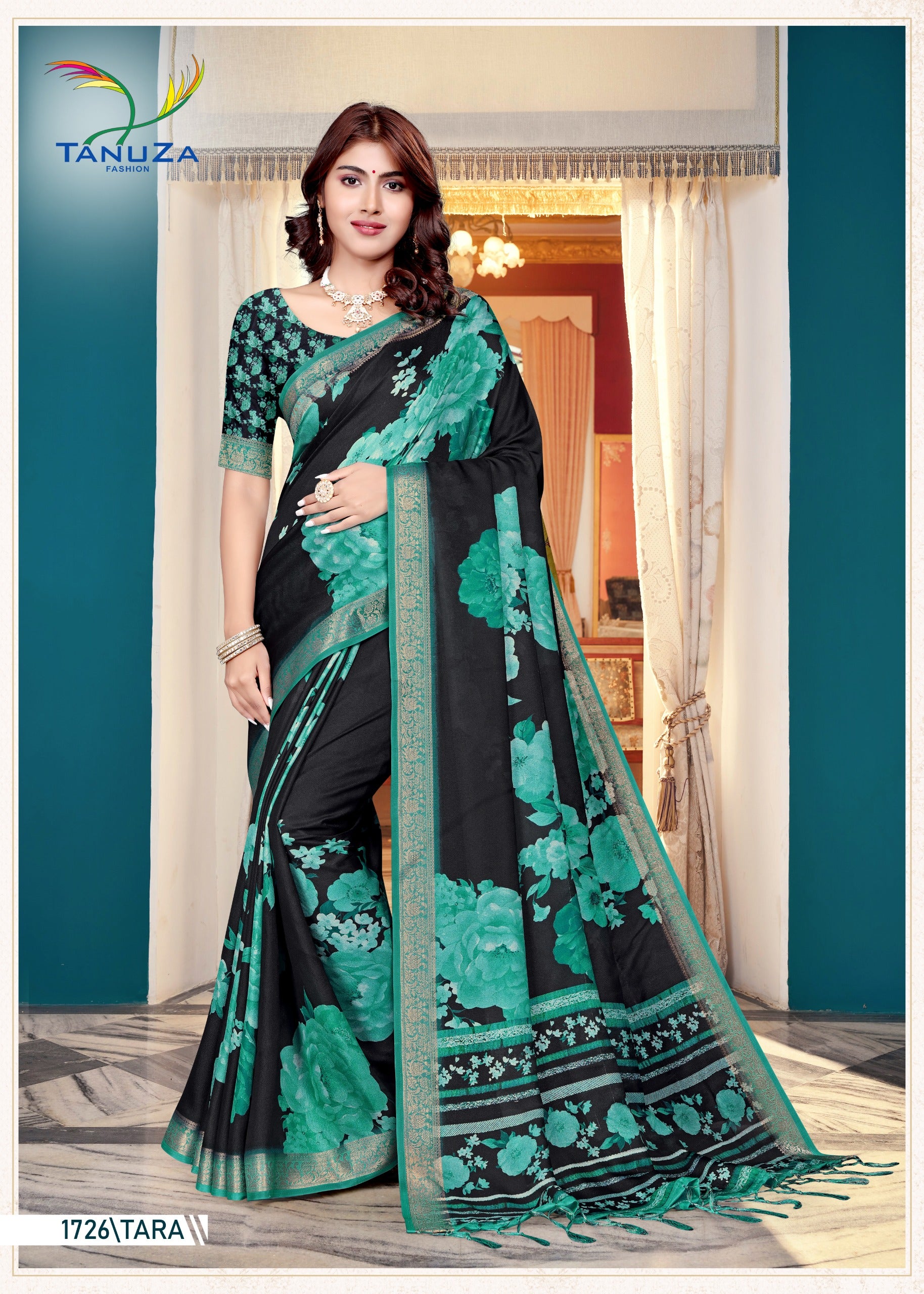 Golgari Green Marshmallow Fabric Saree