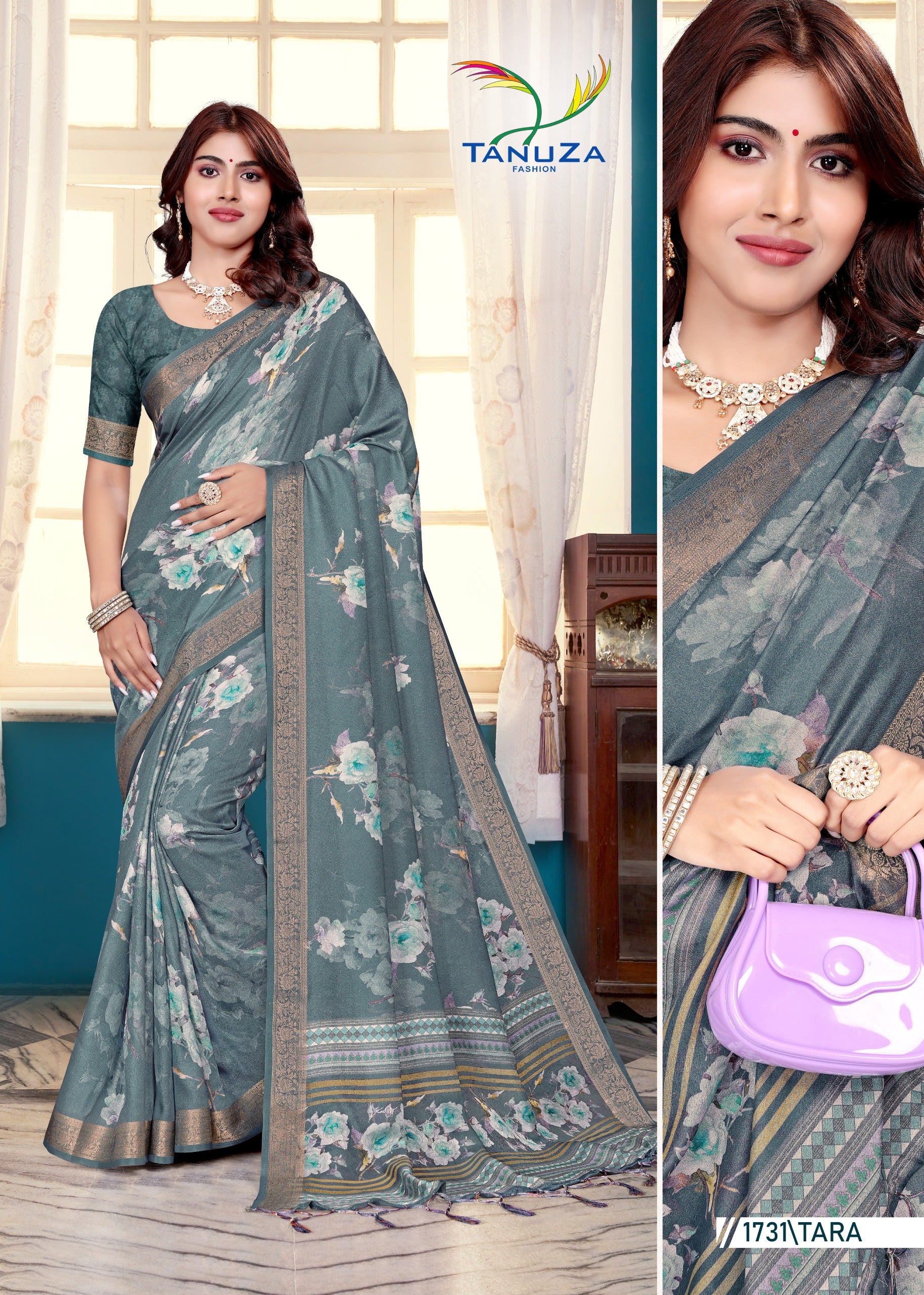 Stale Grey Marshmallow Fabric Saree