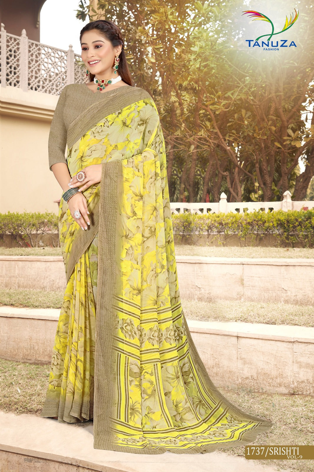 Parmesean Yellow Srishti Georgette Saree