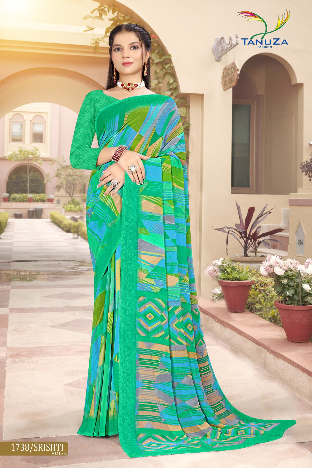 Seafoam Green Srishti Georgette Saree