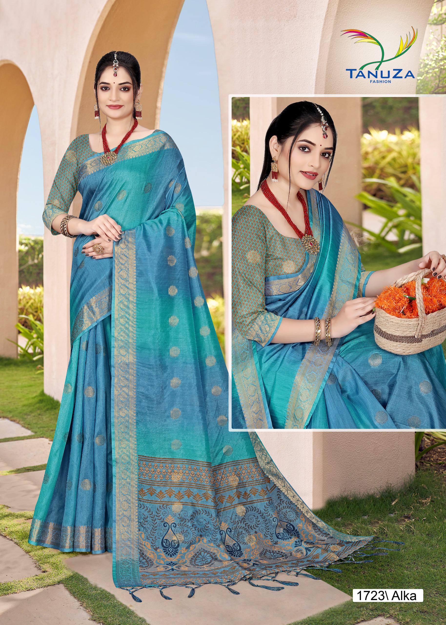 Alka Silk Butti Blue Saree