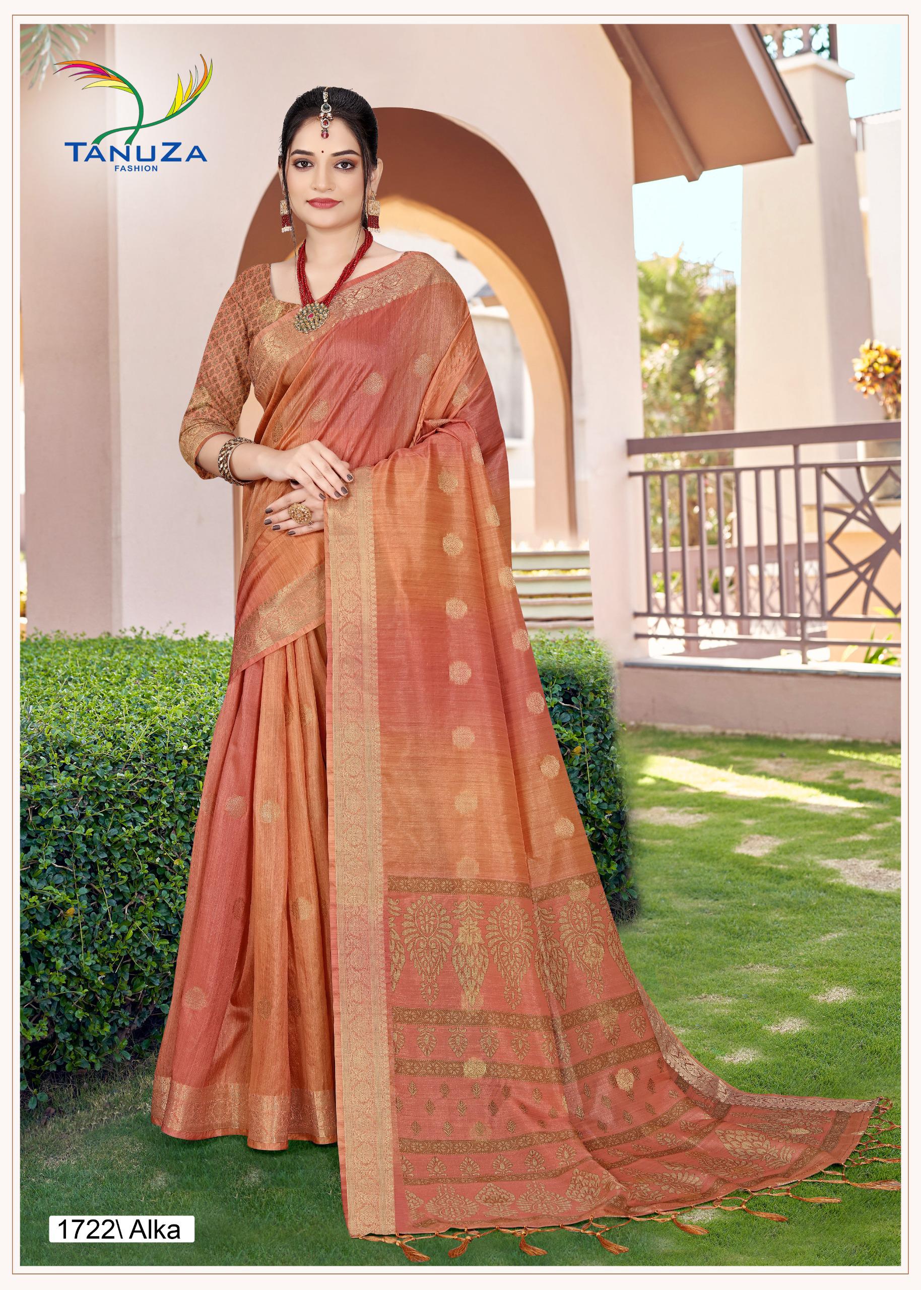 Alka Silk Butti Redish Yellow Saree