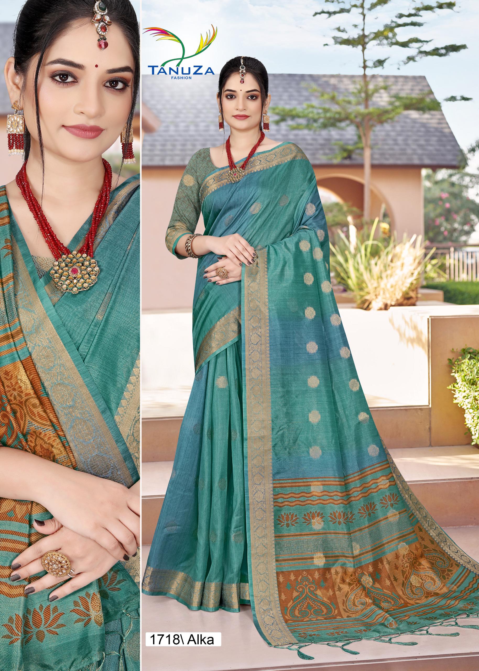 Alka Silk Butti Teal Green Saree