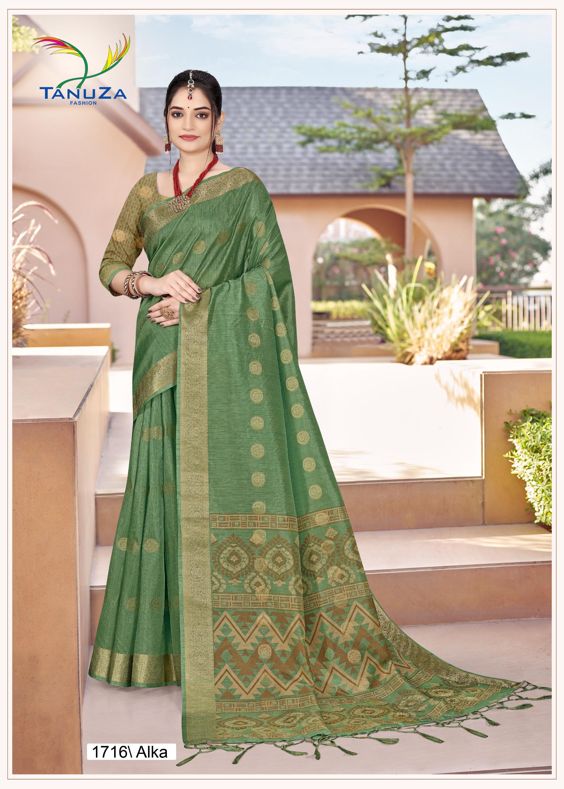Alka Silk Butti Verdun Green Saree