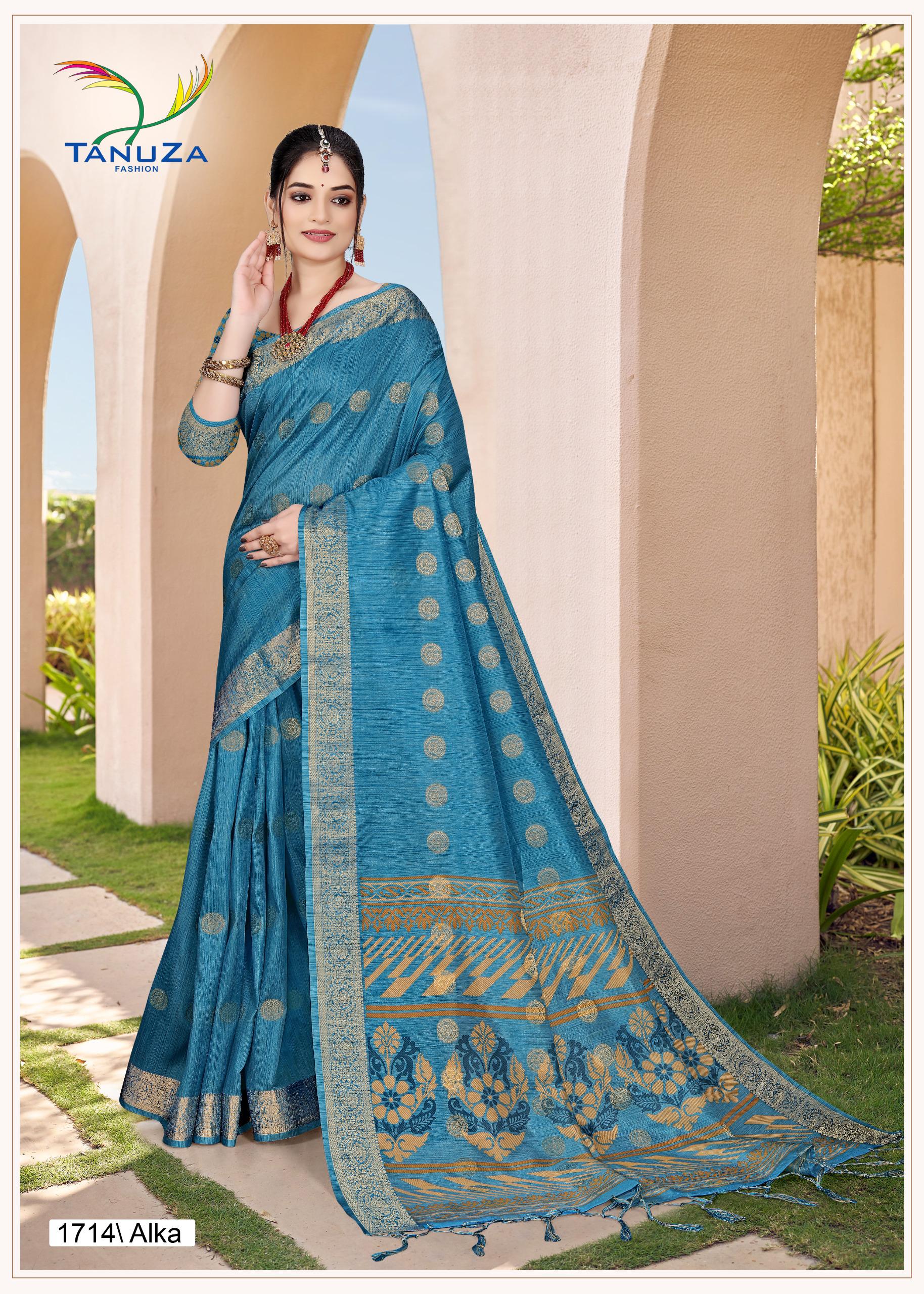 Alka Silk Butti Ocean Blue Saree