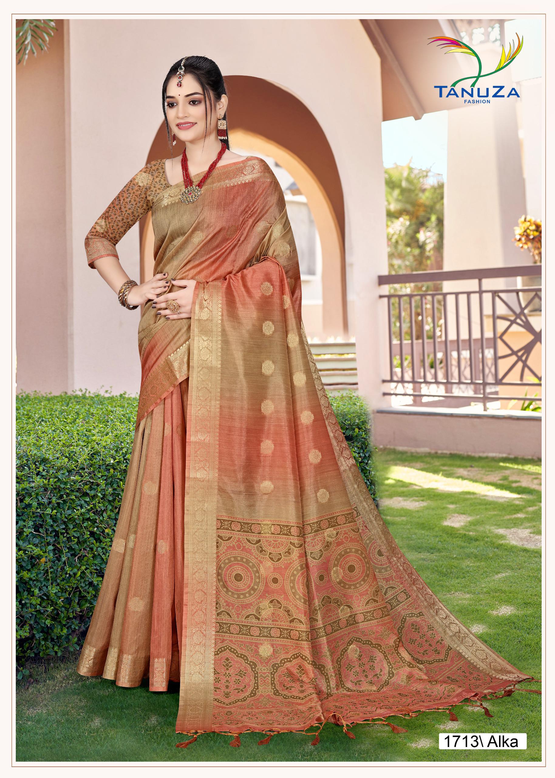 Alka Silk Butti Ochre Yellow Saree
