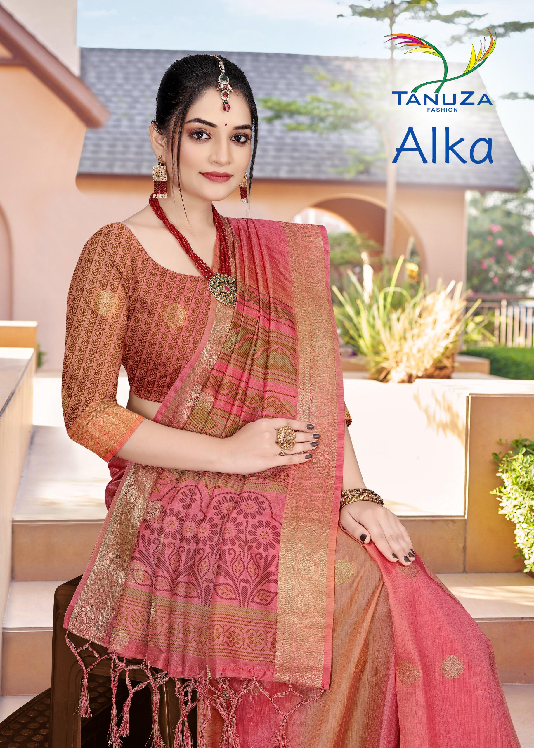 Alka Silk Butti Redish Pink Saree