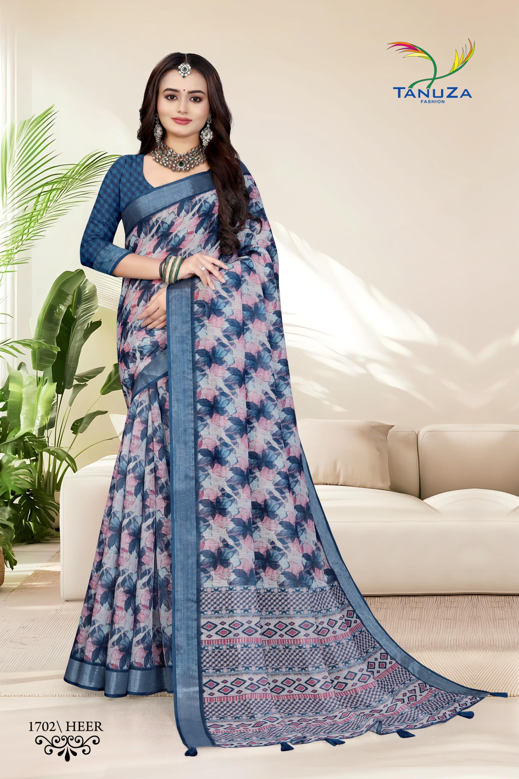 Heer Blue Linen Saree.