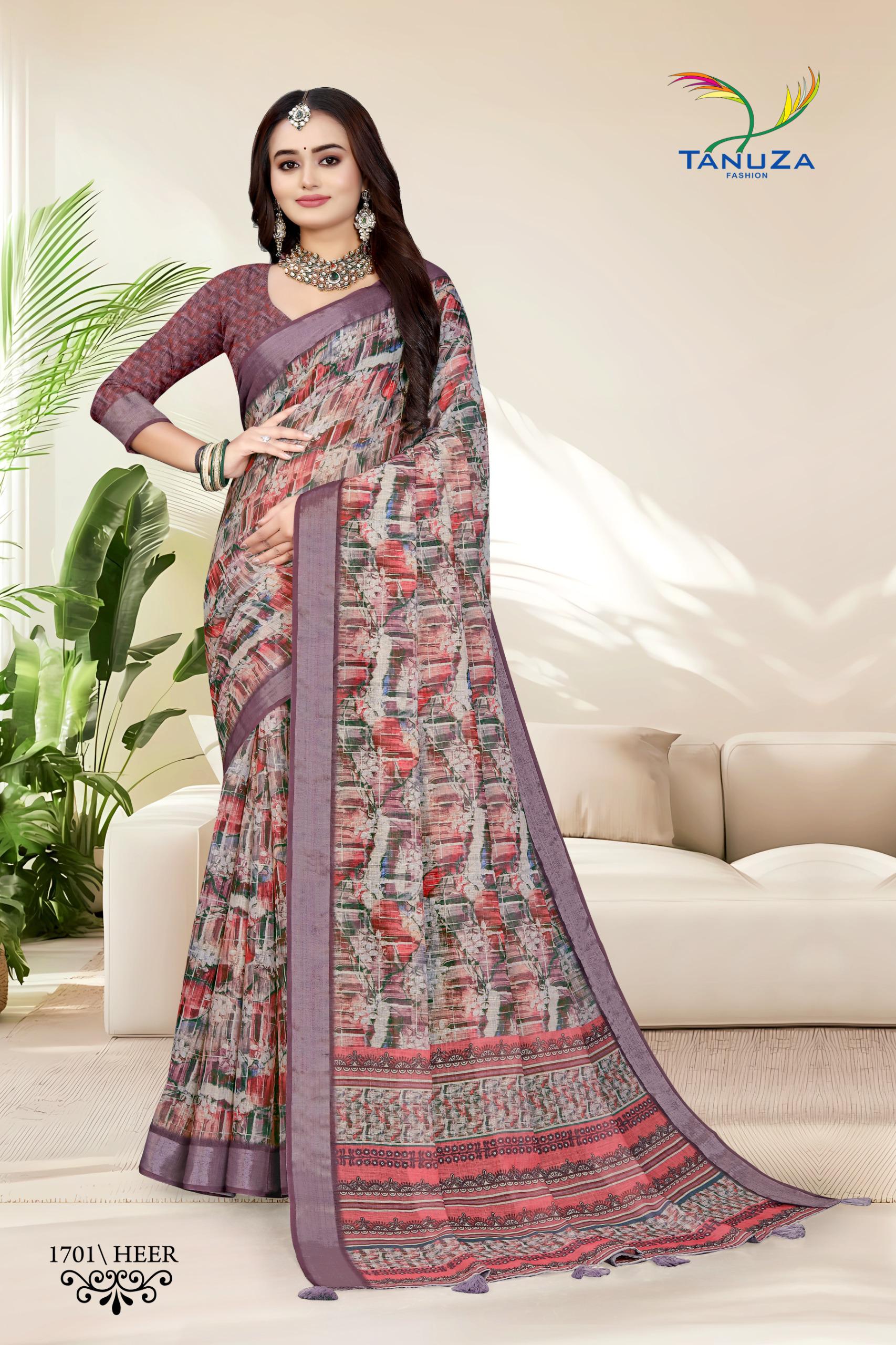 Heer Maroon Linen Saree.