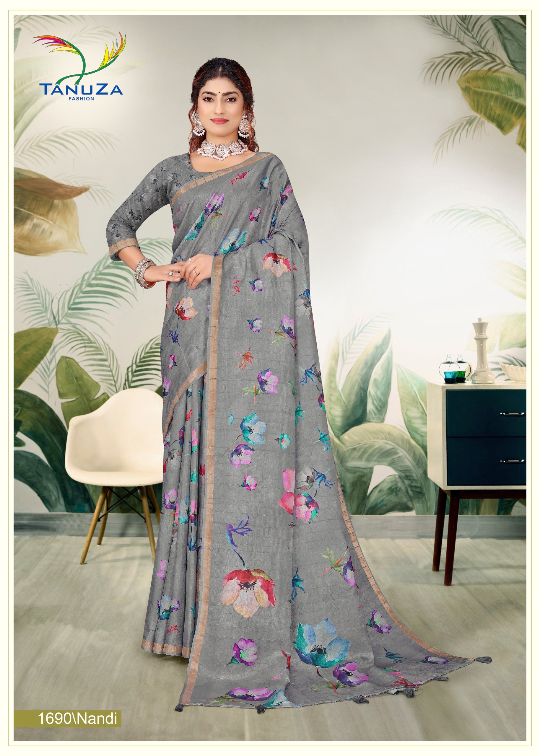Matte Grey Handloom Silk Saree