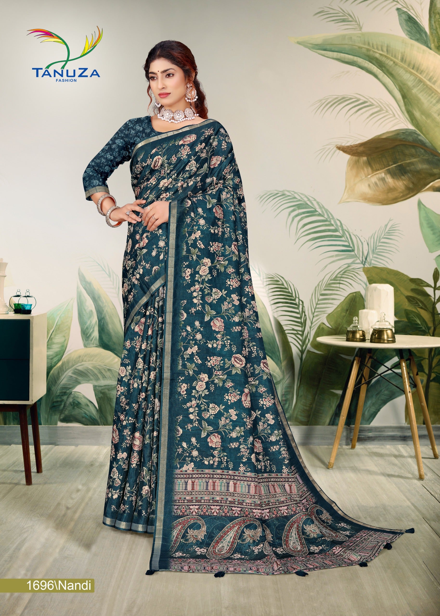 Classic Blue Green Handloom Silk Saree
