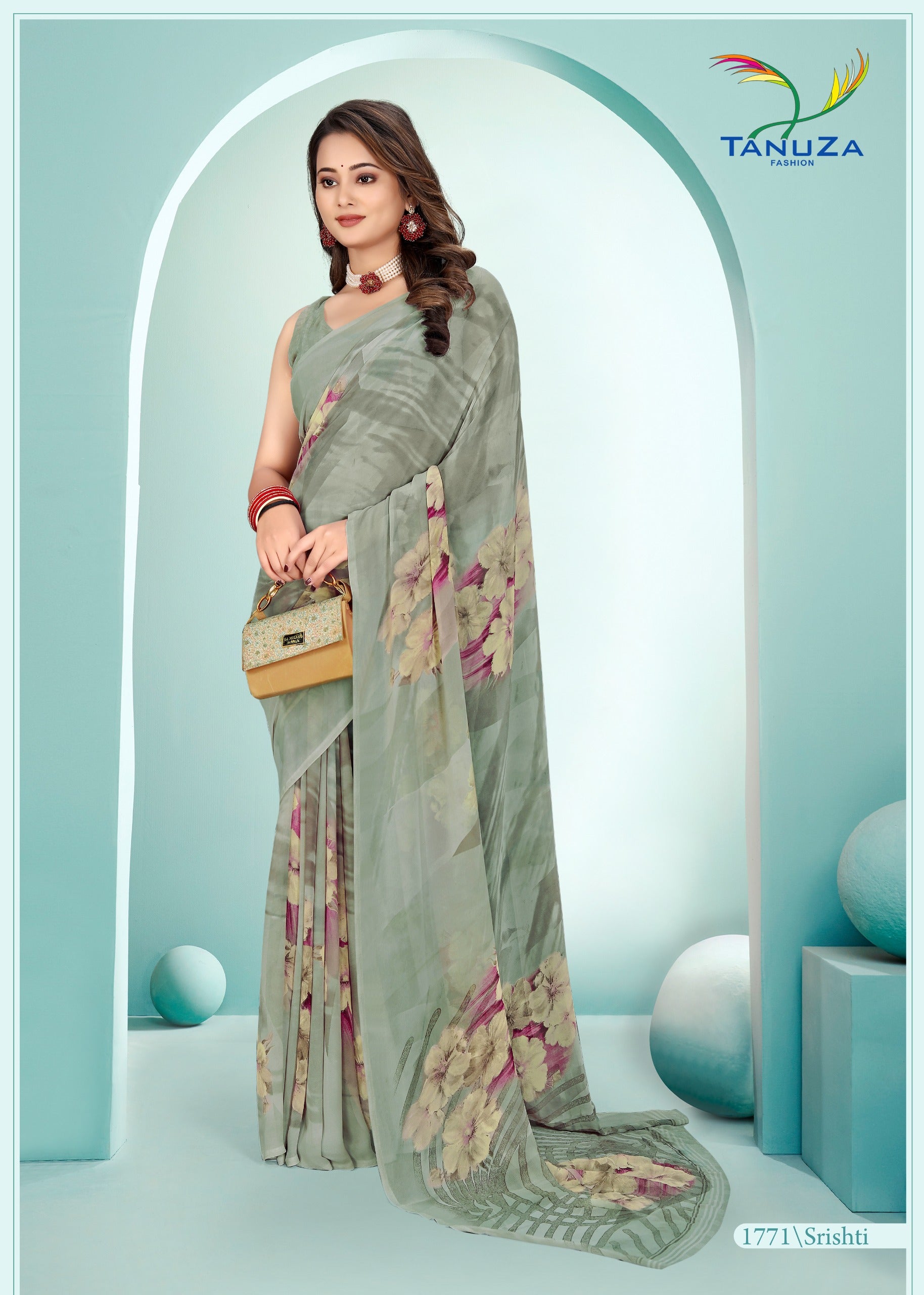 Floral Greenish Srishti Georgette Saree
