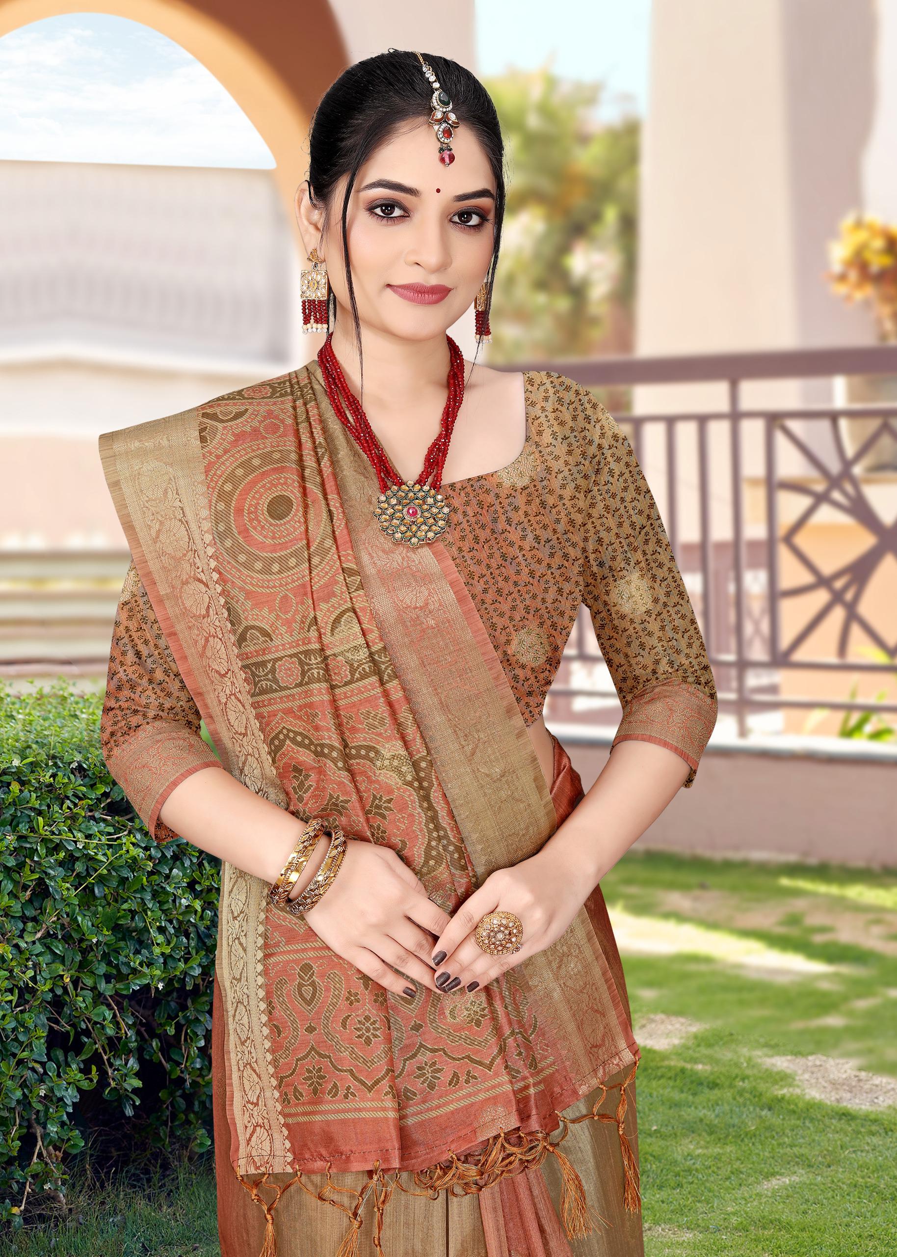 Alka Silk Butti Ochre Yellow Saree