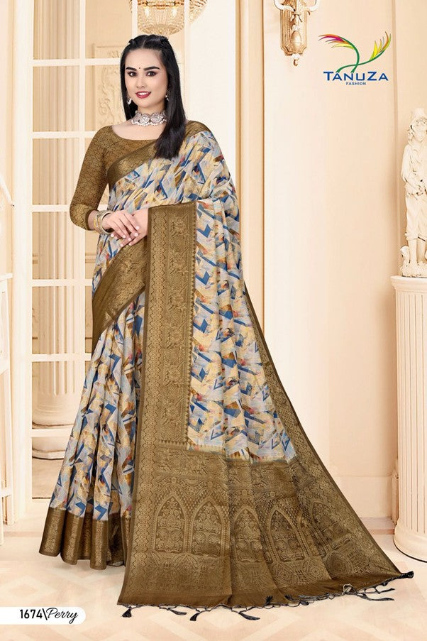 Olive Brown Perry Saree