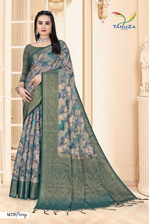 Olive Green Perry Saree