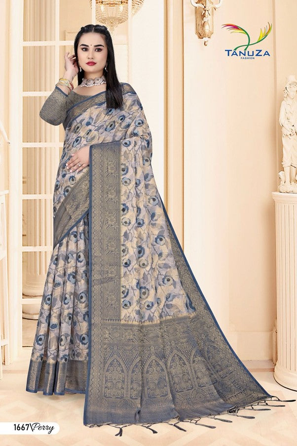 Blue & Grey Perry Saree